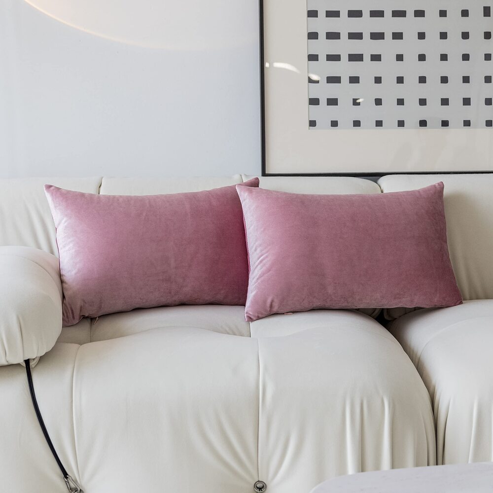 5068 Pink Rectangle 12x20 Pillow Covers Decorative Pillow Cases Soft Velvet